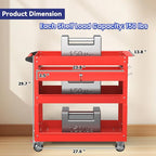 3 Tier Rolling Tool Cart with Drawer, 450 LBS Heavy Duty Utility Cart on Wheels, Service Cart for Garage, Workshop and Warehouse (Red)