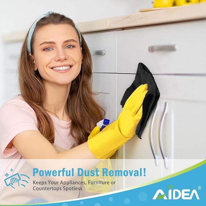 AIDEA Microfiber Cleaning Cloth-24PK, Soft Microfiber Towels for Cars, Absorbent Cleaning Rags, Lint-Free Streak-Free Wash Cloths for House, Kitchen, Window(12in.x12in), Black