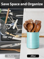Utensil Holder, 6.7" Ceramic Kitchen Utensil Crock for Countertop Cooking, Modern Utensil Caddy Jar Organizer for Farmhouse Kitchen Counter Décor, Turquoise