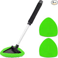 TAKAVU Car Window Cleaning Tool, Windshield Wiper Cleaner with Extendable Long-Reach Handle, 3 Washable Reusable Microfiber Bonnets, Car & Home Inside Interior Exterior Use - Lint Free (Green)