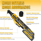 3/8" Cordless Electric Ratchet Wrench Set With Multi Drill Bits, 66FT-LBS 250 PRM Power Ratchet Wrench, 21V Ratchet Tool Kit, Variable Speed, 7 Sockets, LED Light, 1/4" and 1/2" Adapter, 2 Batteries