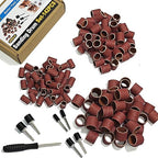 Asieg Tool Sanding Drum Kit 142Pcs 240Grit, 1/2" & 3/8" & 1/4" Diameter Drum Sanding Band with 3.17mm Shank Mandrels for Drill Dremel Rotary Tools Nails Drill