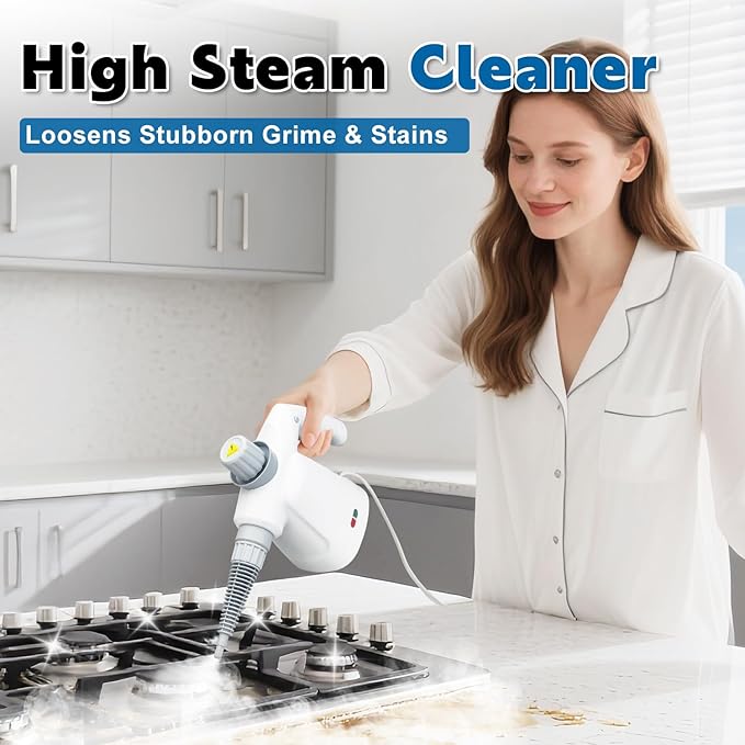 Pressurized Handheld Steam Cleaner 400ML, 9-in-1 Multipurpose Portable Steamer with Safety Lock, Chemical-Free Deep Cleaning for Grout, Floors, Windows, Car, Bathroom, Kitchen, Home