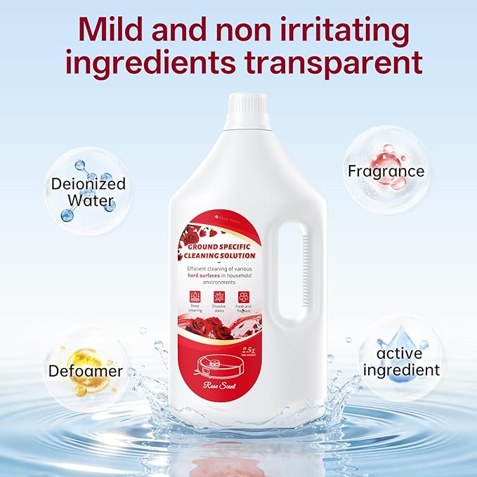 2.5L Floor Cleaning Solution Compatible with Roborock/Eufy/iRobot/Ecovacs/Dreame/Shark, Fragrance Deodorization, Deep Cleans for Multiple Hard Floors (2.5 Liter, 【Rose】)