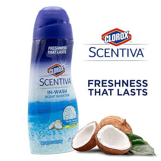 Clorox Scentiva Scent Booster Beads Laundry Freshener, Pacific Breeze & Coconut - In-Wash Fragrance Booster for Clothes, Odor Eliminator, Long-Lasting Fresh Scent Beads - 9.7 Ounce