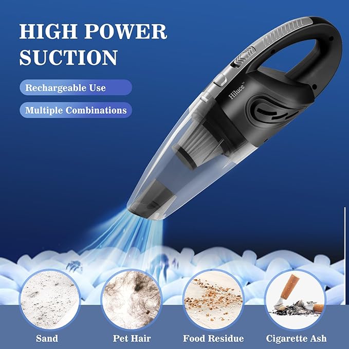 Car Vacuum Portable Cordless, Handheld Vacuum Cleaner High Power for Wet and Dry, USB Rechargeable Lightweight Cordless Vacuum, 0.45L Capacity Storage Bag,for Car/Stairs/Pet Hair(Black Silver)