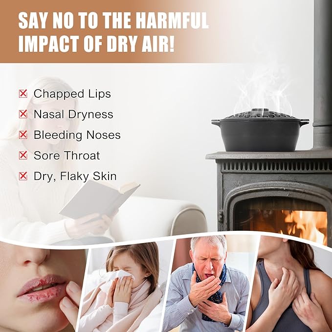 G GOOD GAIN Wood Stove Steamer - Cast Iron Stove Humidifier with Large Opening Top | Oval Bowl Fire Place Stove Pot for Home Heating Decorative | Matte Finish & 2.7 Quart, Black