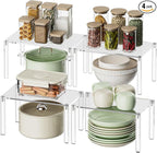 Clear Cabinet Organizer: Acrylic Shelf Riser Set of 4 for Kitchen Pantry Organizers and Storage - Countertop Spice Rack for Cabinet - Stackable Display Shelf Decor for Gift