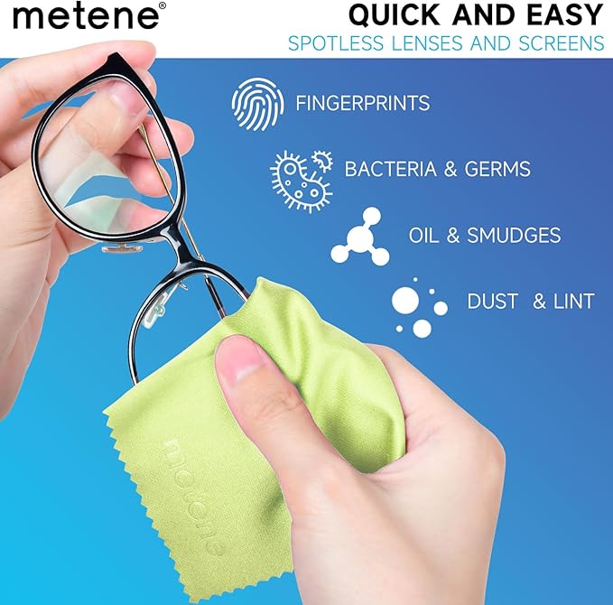 Metene 12 Pack Microfiber Cleaning Cloth (6 "x7"), Individually Wrapped and Equipped with a Storage Box | Microfiber Cloth for Glasses, Screens, Camera Lens and More(Light Green)