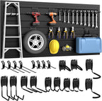 DoCred Slatwall Paneling Organizer, 4x2 FT PVC Garage Slat Wall Storage Systems, Heavy Duty Mounted Slat Peg Board for Tool Organization Ladder Bike Includes 20 PCS Hooks Accessories Kit (Black)