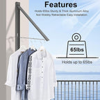 Wall Mounted Drying Rack - No Drill Installation, Space Saving Foldable Clothes Rack for Laundry Room, Dorm, Apartment,RV, Closet. Heavy Duty & Rustproof Aluminum Alloy (Gray)