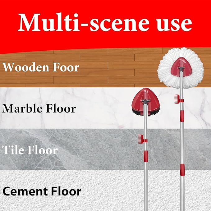 Spin Mop Head Replace Compatible with O Cedar EasyWring 1 Tank, Upgraded Scrub Brush and Base, 2 Microfiber Mop Replacement Head, 1 Handle, Easy to Install Attachments