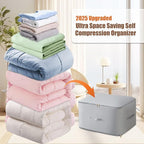 Ultra Space Saving Self Compression Organizer, Upgraded Space Saving Self Compression Organizer Space Bags, Premium Comforter Packaging Cube Bedding Storage Bag (Light Grey, Large 54×42×30cm)