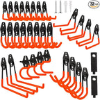 Garage Hook Heavy Duty Wall Storage Hangers, 32 Pack Garage Storage Hooks Steel Tool Orange for Ladders, Ropes, Garden Tools