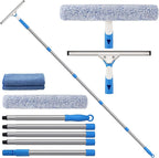 6.5 Feet Window Cleaning Kit with Extension Poles, Window Cleaner Tool with 14’’ Silicone Squeegee, 14’’ Microfiber Scrubber & Cloth, Window Washing Equipment for Indoor/Outdoor Windows