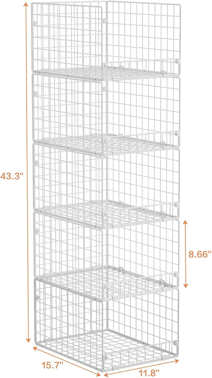5-Tier Stackable Closet Storage Shelves, Closet Organizers and Storage Basket, Foldable & Stackable Clothes Organizer for Closet Organizer System,Space-Saving Closet Storage Shelf for Home ,White
