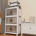 Luxdecor 252Qt Storage Bins With Lids-Stackable Plastic Storage Bins on Wheels, Closet Organizers and Storage,Collapsible Storage Cabinet with Doors for Office Garage Kitchen Under Stairs,Larger 3Tier