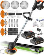 Electric Weed Wacker, 3 in 1 Weed Eater Battery Powered, Grass Trimmer Cordless with 2x21V Batteries & Charger, Lightweight Lawn Trimmer/Edger/Brush Cutter for Yard Garden