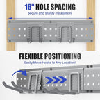 Garage Tool Organizer Wall Mount 96 inches with 18 Adjustable Heavy-Duty Hooks, Garage Organization, Garden Tool Storage Rack, Yard, and Shed, Holds Up to 750 lbs (Grey)