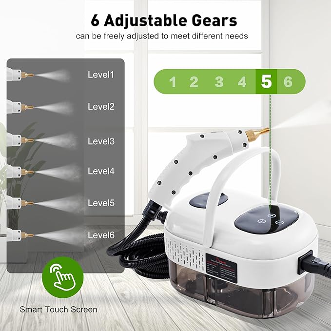 Handheld Steam Cleaner,Steam Cleaner with Smart Touch Screen, High Pressure Steamer,15sec Heat-up Deep Cleaning Steamer(White), for Kitchen,Bathroom,Furniture,Car,Grout,Tile and More