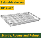 18" x 36" x 74" Garage Tool Storage Rack with 15 Plastic Bins - Heavy-Duty Commercial Metal Wire Utility Shelf, Green