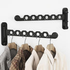 Wall Mounted Clothes Hanger Rack Foldable Drying Rack Hook Folding Indoor for Laundry Room Organization Bedroom Collapsible Racks Perfect for Small Spaces, 6 Hole Black 2 Packs