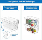 4 Pack Plastic Storage Bins with Lids, Clear Stackable Organizer with Handle, Kitchen Pantry Organizers and Storage, Perfect for Pantry, Refrigerator, Fridge, Bathroom, Cabinet, Closet, Kitchen