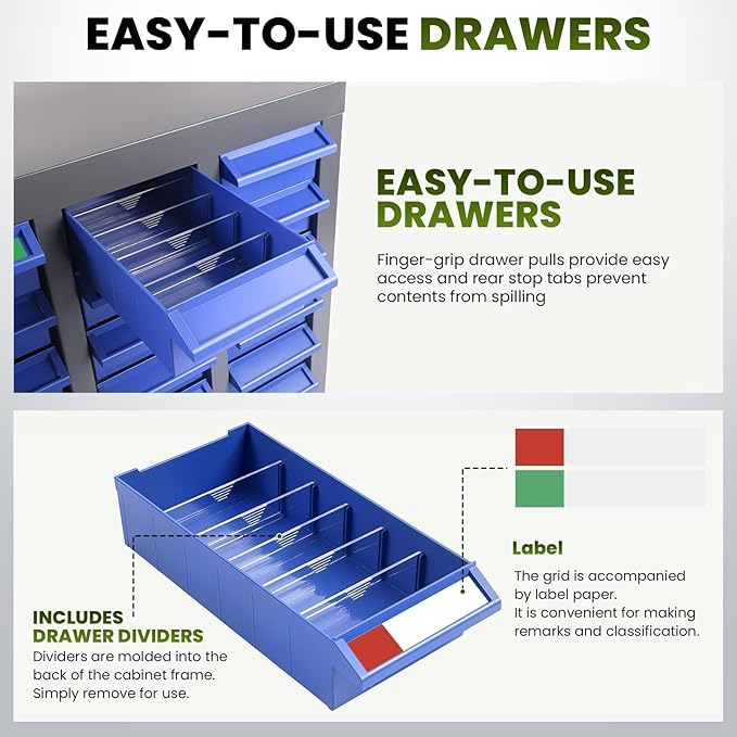 100-Drawer Grey Parts Cabinet, ABS Material Nuts Bolts Screw Nail Bins Tool Storage Cabinet Screw Drawer Organizer, Heavy-Duty Industrial Parts Cabinet for Workshop, Office, Hardware (100 Drawers)