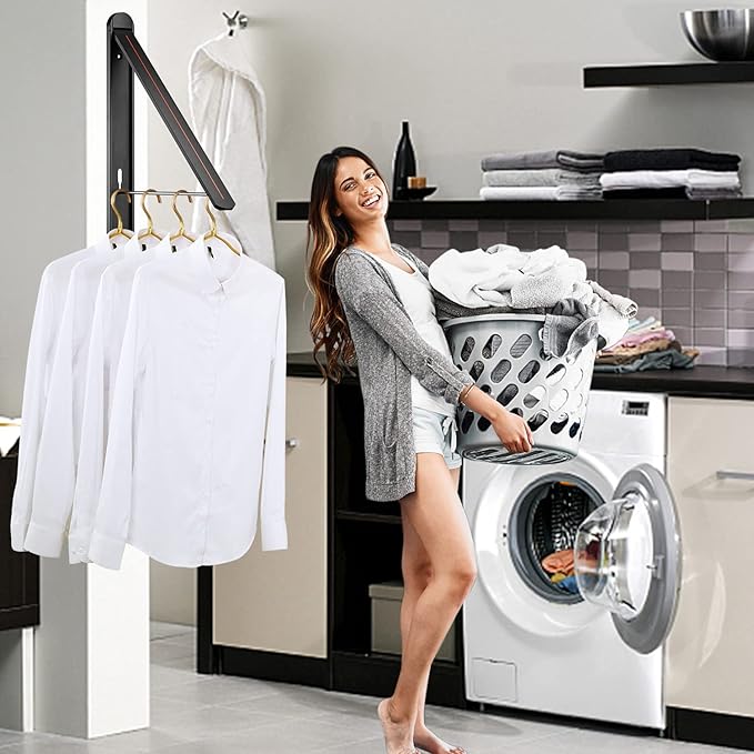 Clothes Drying Rack for Small Laundry Rooms, Clothes Drying Rack Folding Indoor, Wall Mounted Clothes Rack Foldable, (Aluminum, Black)