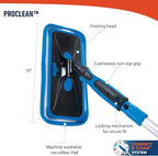 Unger Professional ProClean Indoor Window Cleaning Kit with 2’ Pole, Washing Tool with Swivel Head for Tight Corners and Edges, Streak-Free Results on Glass and Mirrors, Reusable Microfiber Pads