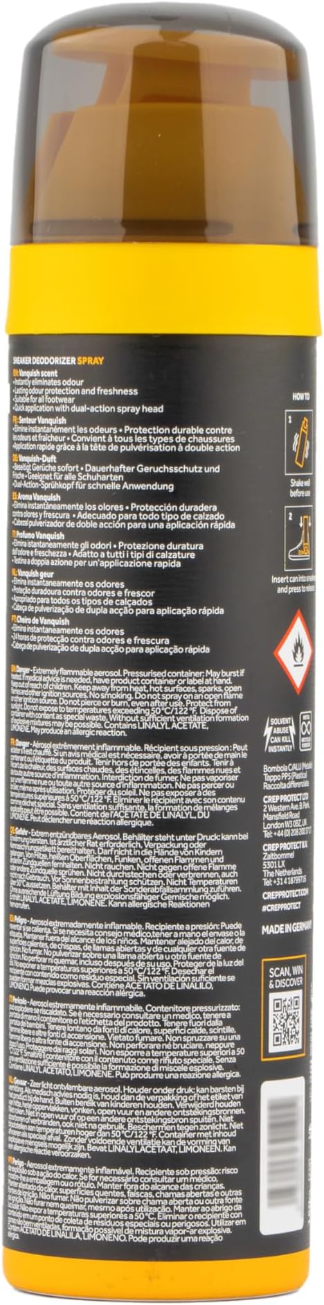 Crep Protect Shoe Deodorizer Spray - Foot & Shoe Odor Eliminator for Smelly Shoes, Sneakers, Boots, Suede & Nubuck - 24-Hour Freshness, Refreshing Scent (Vanquish, 5.07oz)