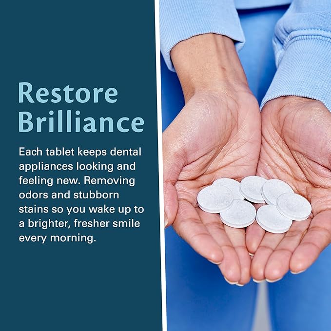 Overnight + Whitening Retainer Cleaner, Remove Stains, Discoloration, and Plaque | 4 Month Supply | Denture Cleanser with Whitening Boost,120 Tablets by M3 Naturals