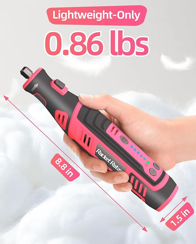 8V Cordless Rotary Tool Kit with 135pcs Accessories, 2.8Ah Battery Rechargeable Engraving Pen with LED Light, 5-Speed 30000RPM Power Rotary Tools for Drilling Grinding Sanding Polishing, Pink
