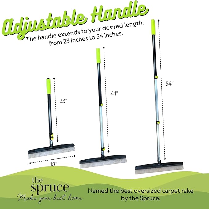 Room Groom Carpet Rake Groomer with Telescoping 54" Adjustable Handle & Portable Lint Remover Brush Tool, Carpet Brush Ideal for Pet Hair, Refreshing Carpets, Rugs, and Artificial Turf