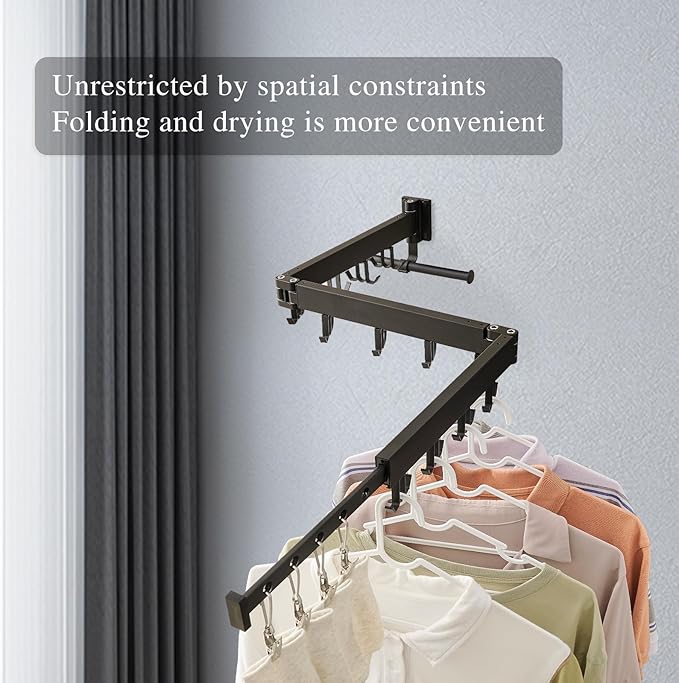 Wall Mounted Clothes Drying Rack,Drying Rack Clothing Wall Mount with Foldable Features(Tri-Fold),Space Saver,Wall Mounted Drying Rack for Laundry Balcony Bathroom (Black)
