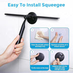 Quntis 12 Inch Squeegee for Shower Glass, Black Shower Squeegee with Adhesive Hooks Heavy Duty, Non-Slip Long Handle, Spare Blade, All-Purpose Squeegee Cleaning for Bathroom Doors Car Window
