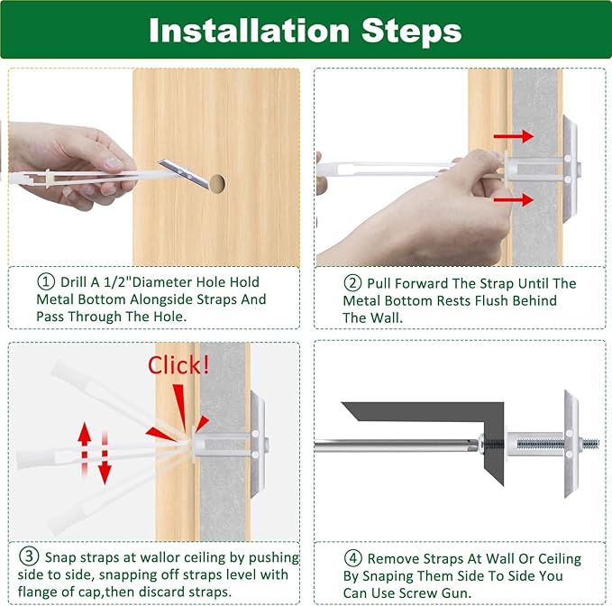 Drywall Anchor with Included Bolts for 1/4-20 Fastener Size, Wall Anchors Drywall Heavy Duty for TV Mounting, Hollow-Wall Anchors Screws Kit Holds Up to 270 Pounds Each in 1/2-in Drywall-100 Pack