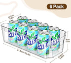Clear Fridge Organizer, Refrigerator Organizer Bins with Handle, Freezer, Kitchen Cabinet, Pantry Organization, BPA Free Fridge Organizers (12.4 inch 6 Pack)
