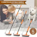 Carpet Rake for Pet Hair Removal - 3 in 1 Pet Hair Remover Tool with 58" Adjustable Long Handle,Reusable Dog & Cat Carpet Scraper,Pet Hair Remover for Rugs,Mats,Couch,Curtains(Orange)