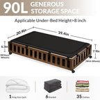 2 Pack Bamboo Under Bed Storage with Wheels, 39”x20”x7.8” Lager Under Bed Storage Containers (Brown)