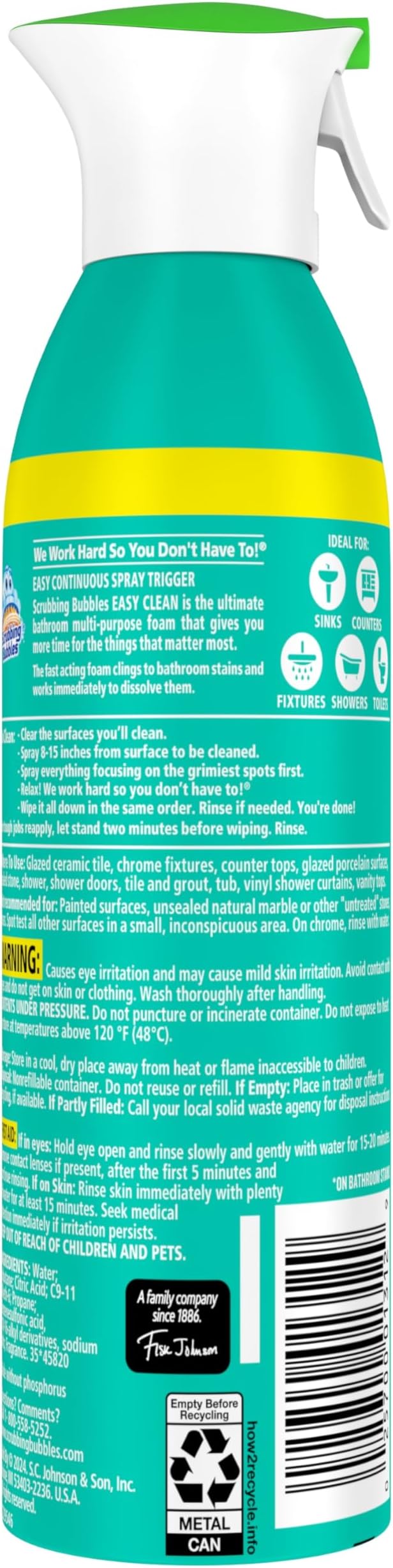Scrubbing Bubbles Easy Clean Foaming Multipurpose Bathroom Cleaner, Continuous Spray Bottle, Fast Acting Foam, 13.58 Ounce