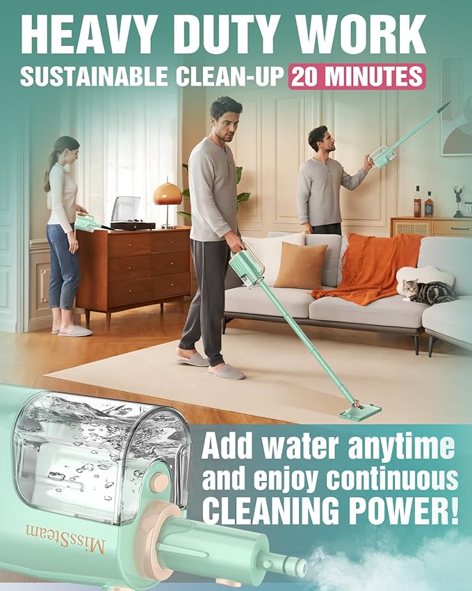 Steam Mop Cleaner Safe High-temp for Deep Cleaning, Lightest Detachable Floor Steamer with 2 Steam Mode 3 Adjustable Level Heavy Duty Powerful Handheld Steam Cleaner for Hardwood & Laminate Tile Grout