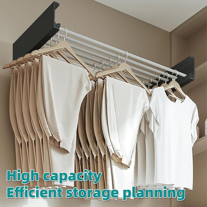 Laundry Drying Rack Collapsible, Wall Mounted Clothes Drying Rack. 31.5" Wide, 13.1 Linear Ft, 5 Aluminum Rods, with Wall Template, Screwdriver Bit(Black)