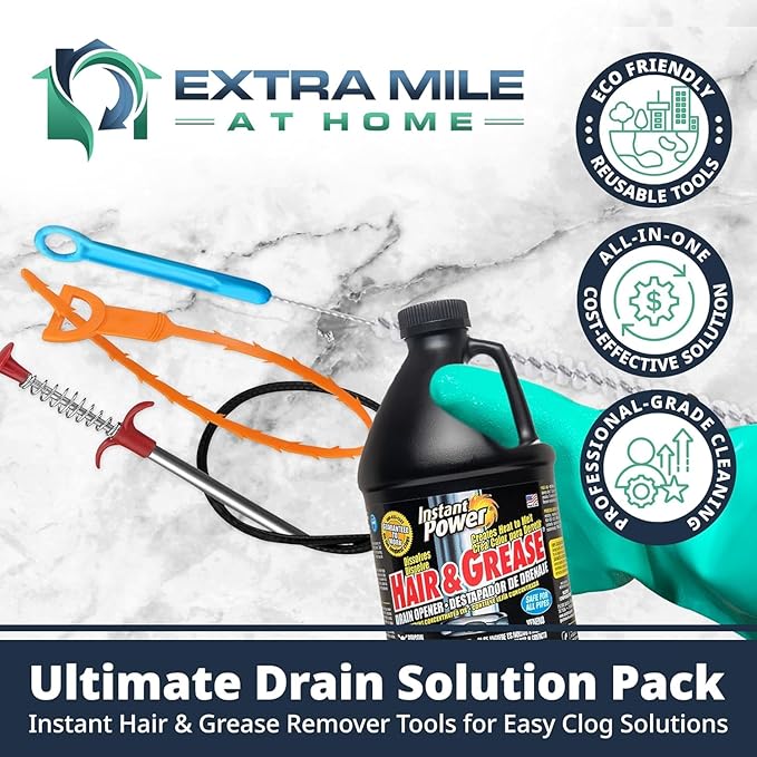 Ultimate Drain Opener Kit, 2 Pack Hair and Grease Remover with Gloves and Drain Cleaning Tools