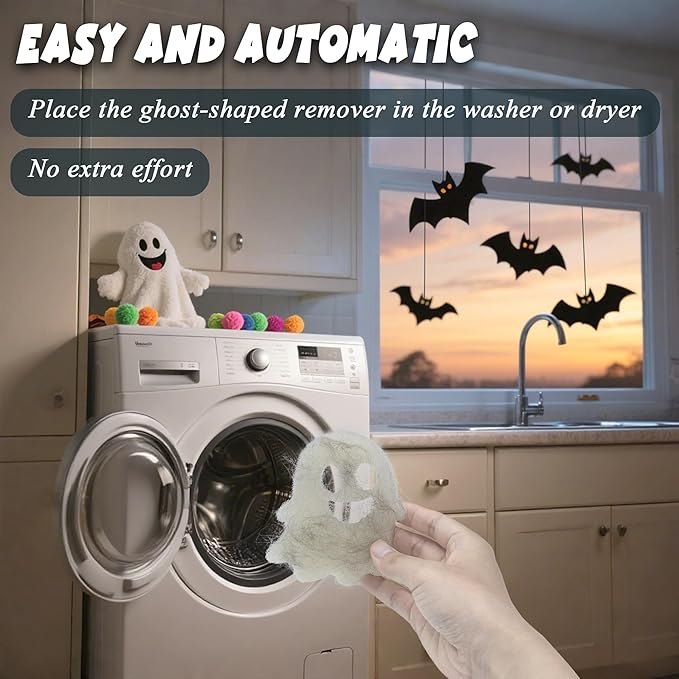 NewKe 6 Pack Halloween Pet Hair Remover Tool for Laundry, Reusable Laundry Pet Hair Catcher Lint Remover, Washing Machine Hair Catcher, Washing Dryer Balls for Clothing Dog Cat Pet Fur Remover-Ghosts