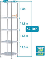 susunnus Stainless Steel Shelves 13.8in-5 Tier, Corner Shelf, Storage Shelves, Narrow Metal,Stainless Steel Shelf, Kitchen Storage Rack for Small Spaces Tall Skinny Shelf
