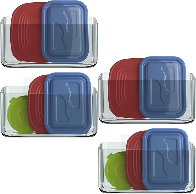 MaraFansie 4 Pack Over Cabinet Organizer Storage Lid Organizer Caddy Space Saver No Drilling Adhesive Hook Over Door Organizer, Clear Gray