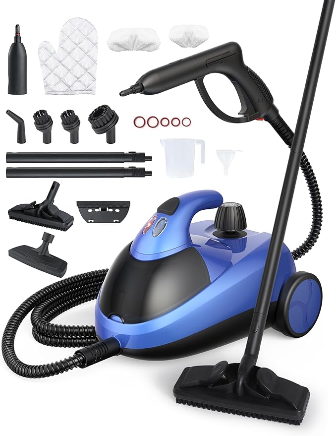 Steam Cleaner for home, 80PSI 293°F Multipurpose Heavy Duty Canister Steamer,Built-In Storage, Handheld Steam Mop for Home Car Upholstery Bed Furniture Carpet Bathroom Tile Grout Floor Cleaning, Blue