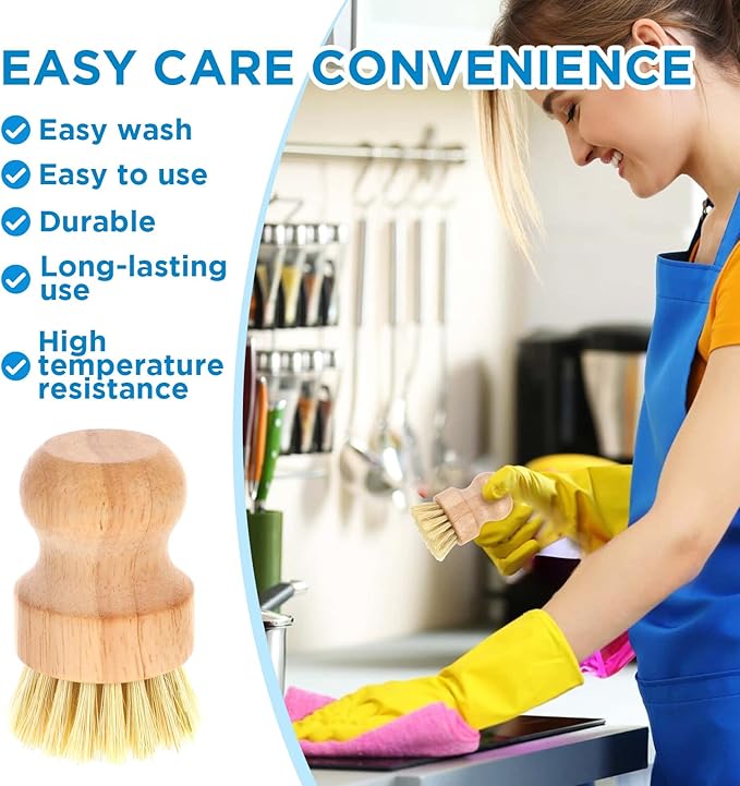 12 Packs Bamboo Dish Scrub Brushes Wooden Scrubbers Set Kitchen Dishwashing Scrubber with Natural Sisal Bristles for Iron Pot Pan Sink