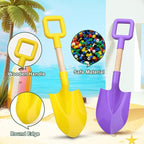 Long Beach Shovel Sand Spades Wood Handle, Sturdy Scoop Sandbox Toys for Kids Adults, Garden Backyard Planting Tools Kit for Digging, ABS Plastic Spade Beach Essential - Yellow Purple